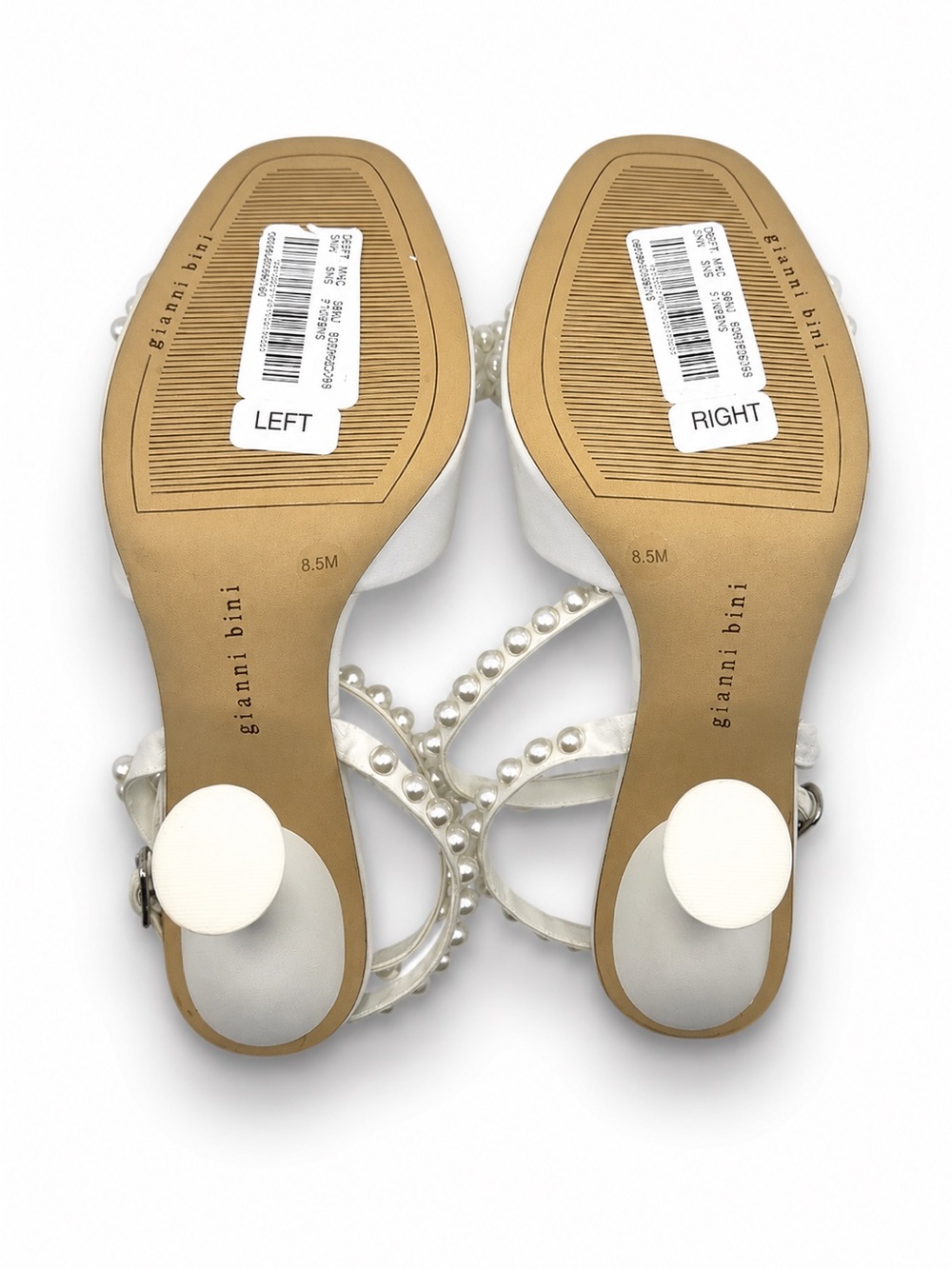 Gianni Bini HaydnTwo White Satin Pearl Bow Ankle Strap Dress Sandals Size 8.5M - Picture 10 of 11